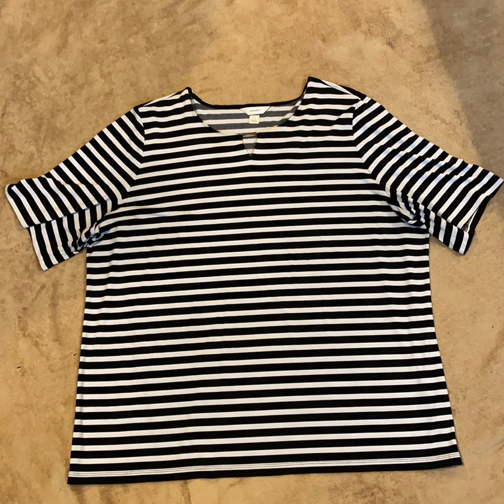 CJ Banks 3X black/white striped knit blouse.